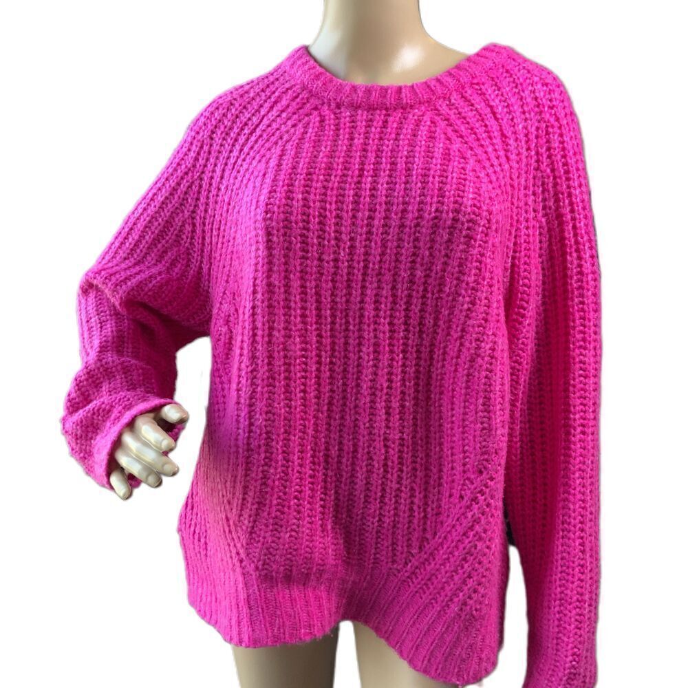 A New Day Hot Pink‎ Chunky Knit Raglan Sleeves Crew Neck Feminine Sweater Large